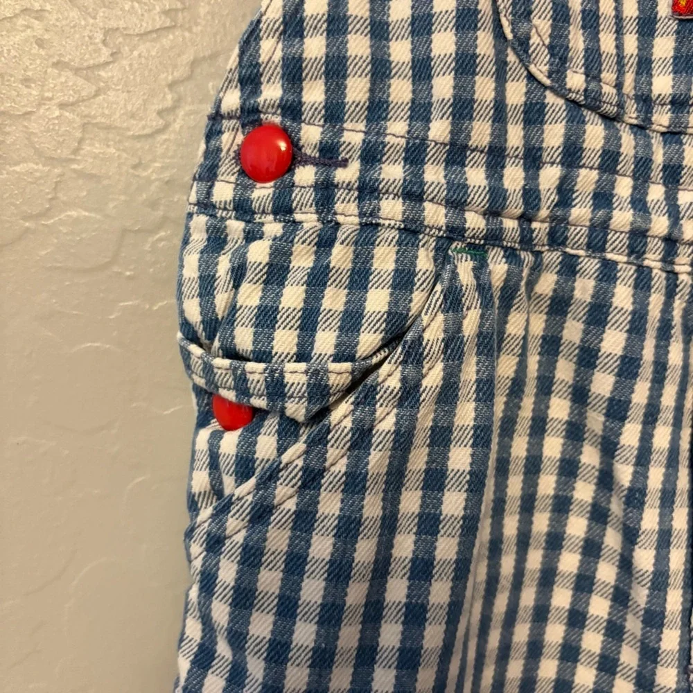 Gymboree rainbow tag vintage blue white plaid check sun shortalls overalls small